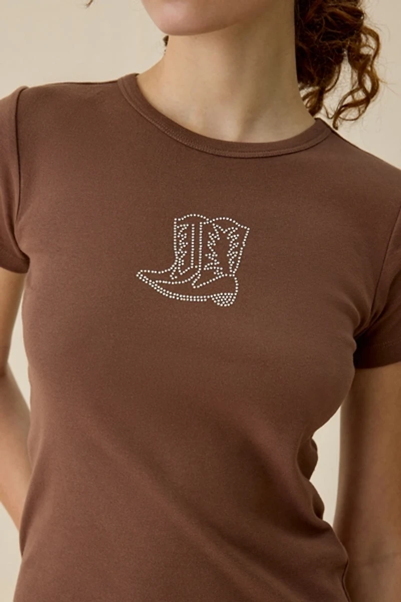 Cowboy Boots Rhinestone Graphic Baby Tee