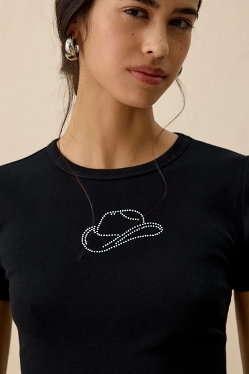 Cowboy Hat Rhinestone Graphic Baby Tee
