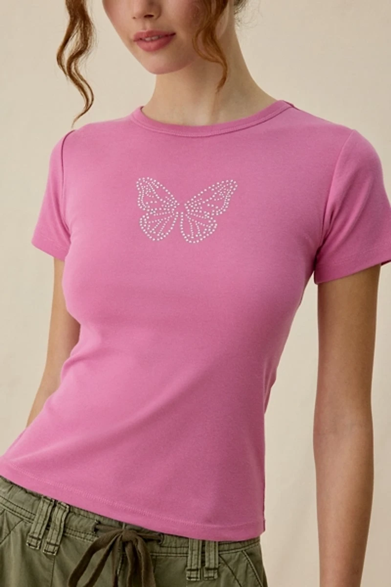 Butterfly Rhinestone Graphic Baby Tee