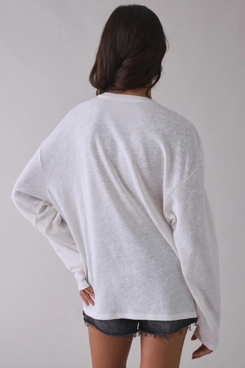 Stamped Skater Graphic Slub Knit Oversized Long Sleeve Tee