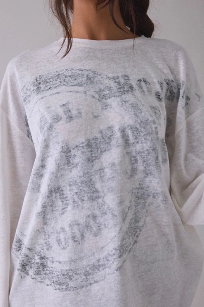 Stamped Skater Graphic Slub Knit Oversized Long Sleeve Tee