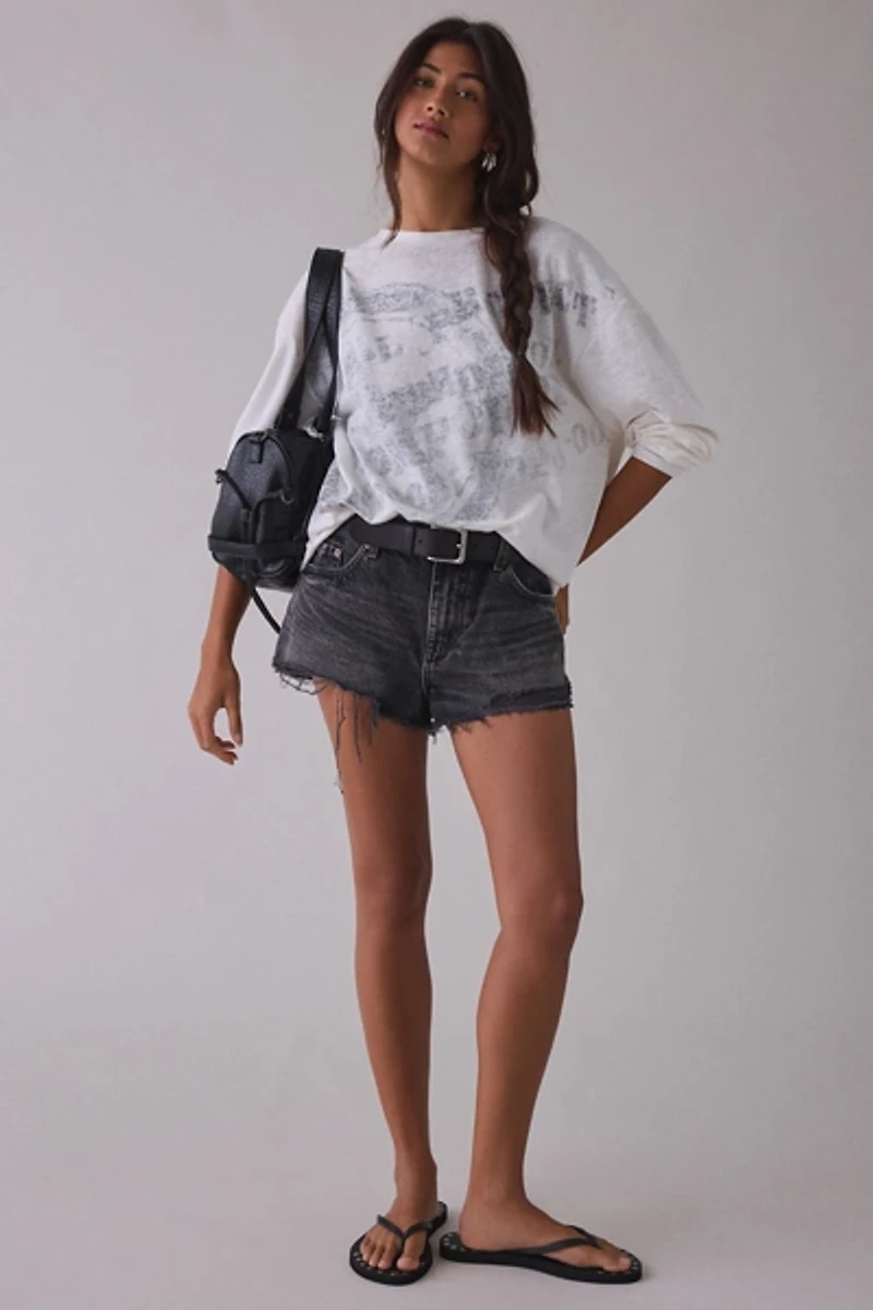 Stamped Skater Graphic Slub Knit Oversized Long Sleeve Tee