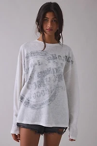 Stamped Skater Graphic Slub Knit Oversized Long Sleeve Tee