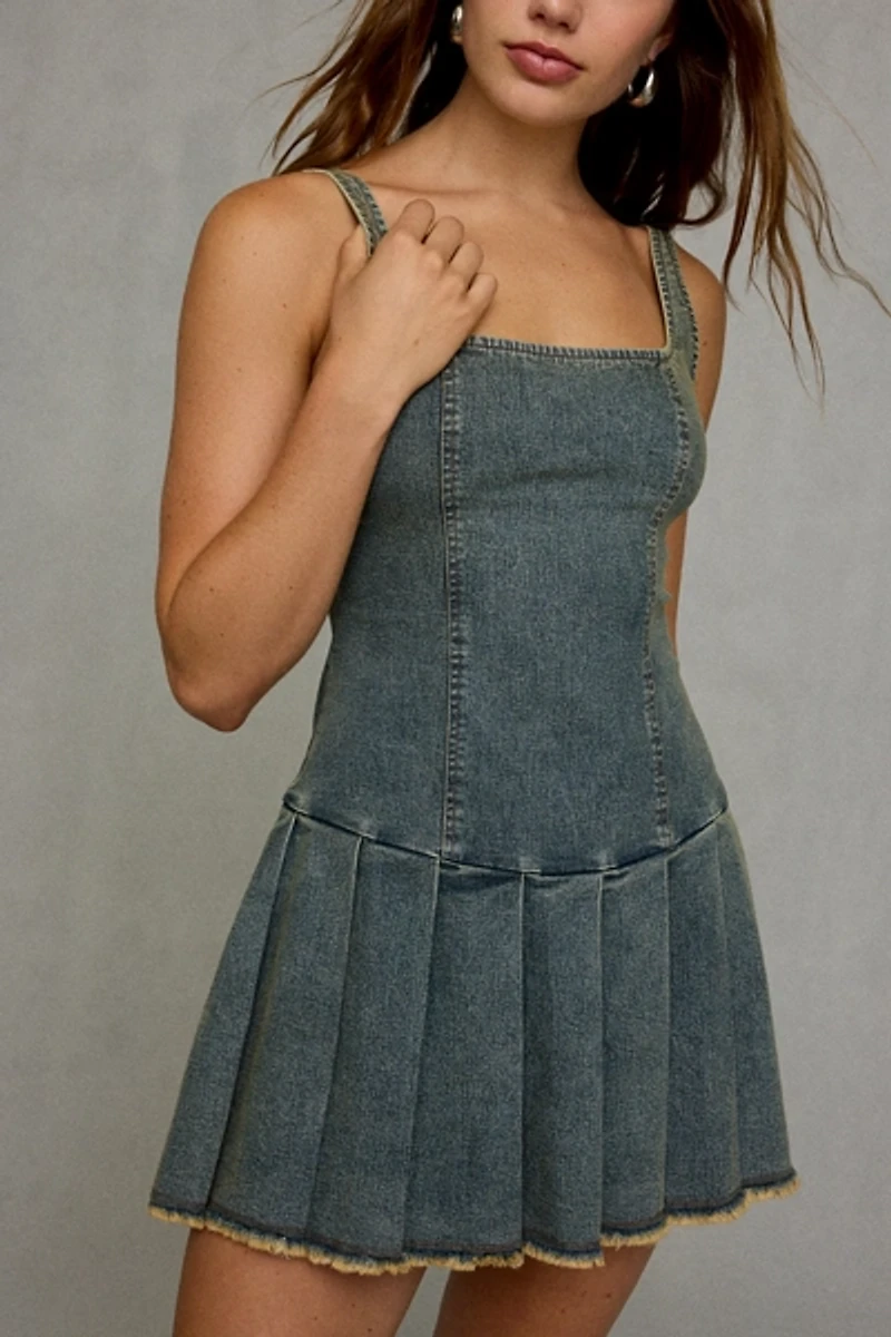 UO Nico Drop Waist Pleated Mini Dress