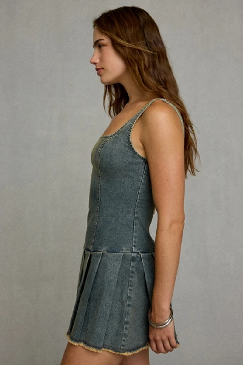 UO Nico Drop Waist Pleated Mini Dress