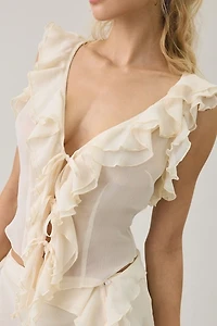 I.AM.GIA. Sapphire Sheer Chiffon Ruffle Tie-Front Top