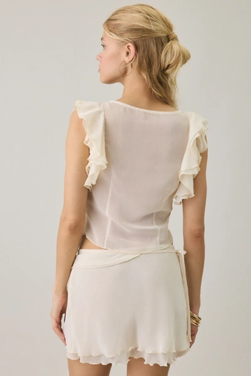 I.AM.GIA. Sapphire Sheer Chiffon Ruffle Tie-Front Top