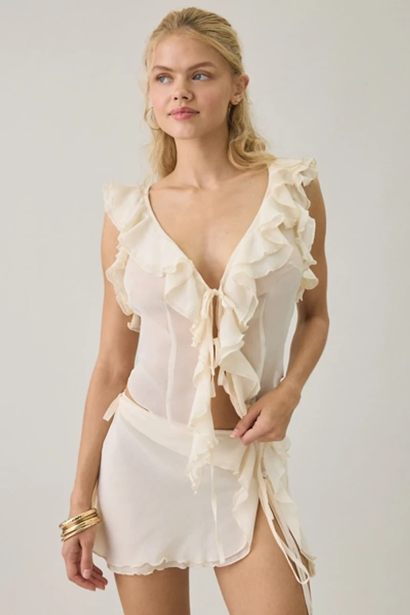 I.AM.GIA. Portia Side-Tie Ruffle Sheer Chiffon Mini Skirt