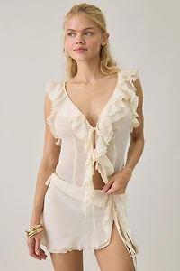 I.AM.GIA. Portia Side-Tie Ruffle Sheer Chiffon Mini Skirt