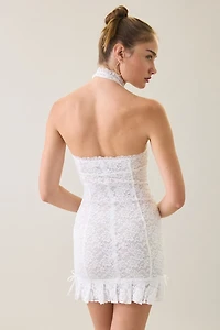 I.AM.GIA. Kenzia Keyhole High Neck Halter Lace Mini Dress