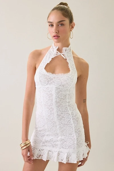 I.AM.GIA. Kenzia Keyhole High Neck Halter Lace Mini Dress