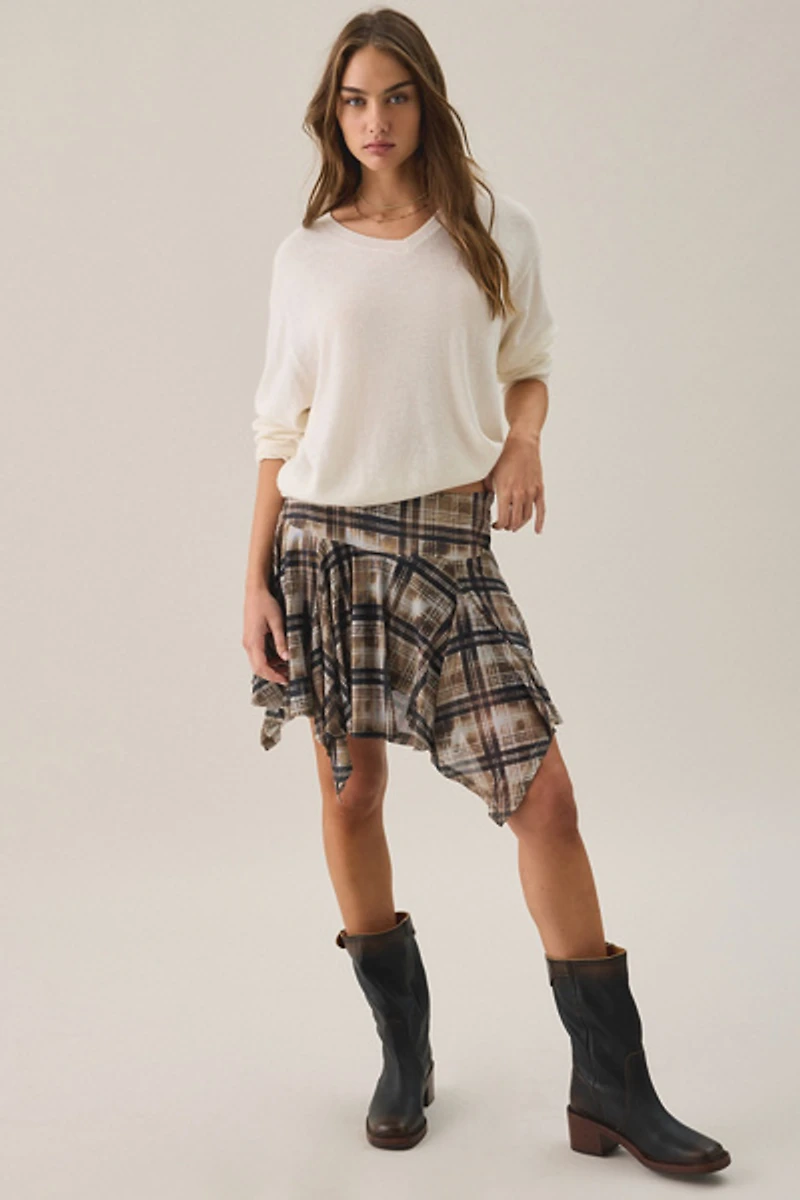 Another Girl Check Hanky Hem Mini Skirt