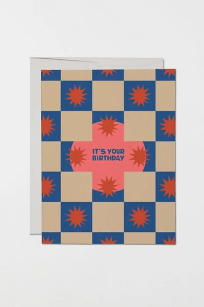 Red Cap Squares and Bursts Greeting Card