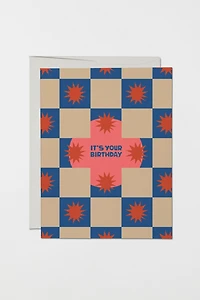 Red Cap Squares and Bursts Greeting Card