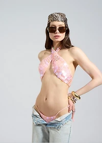 Sparkl Crochet Sequin Halter Top