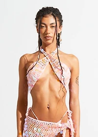 Sparkl Crochet Sequin Halter Top