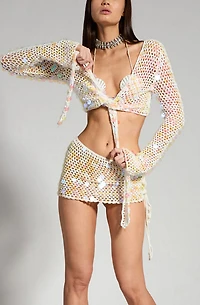 Sparkl Crochet Sequin Mini Skirt