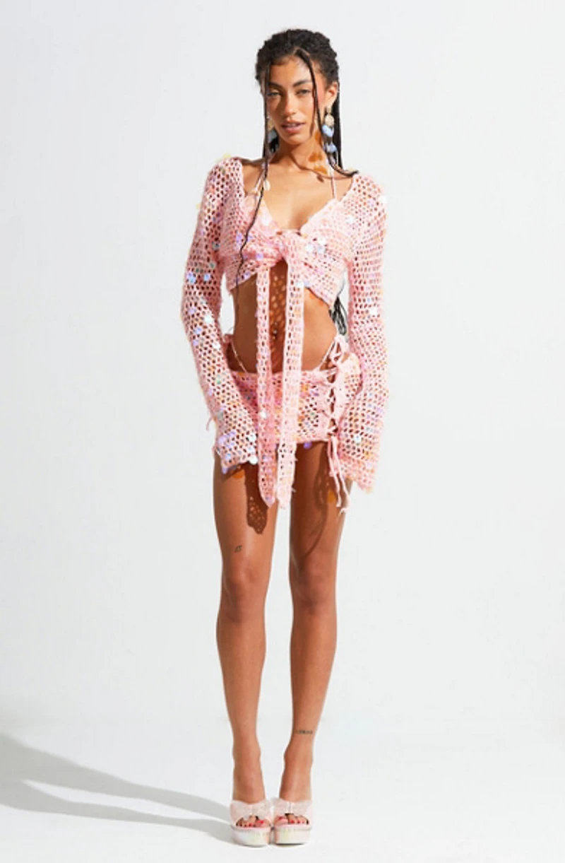 Sparkl Crochet Sequin Mini Skirt