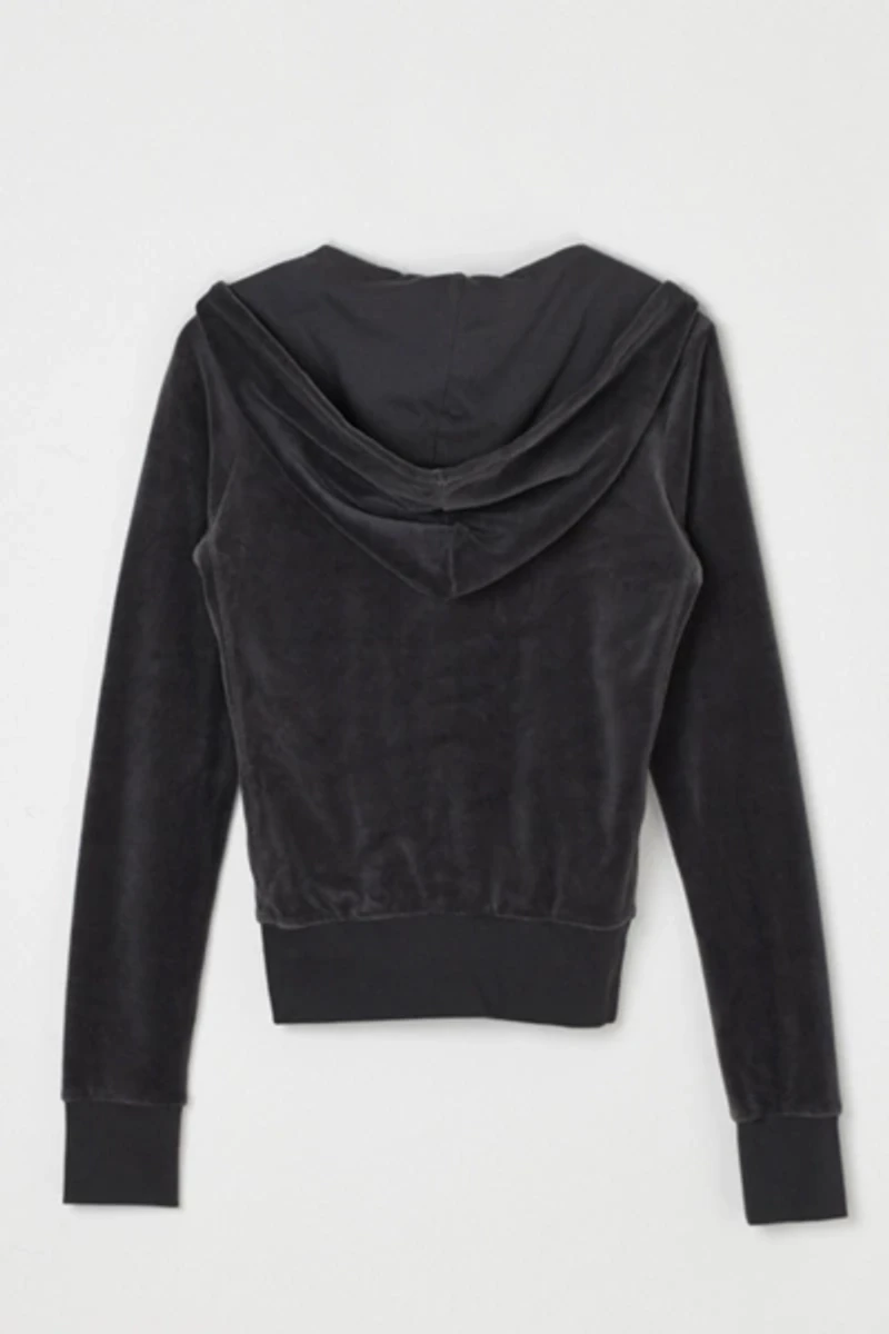 Vintage Y2k Dark Grey Velour Fitted Hoodie