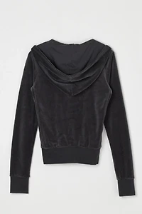 Vintage Y2k Dark Grey Velour Fitted Hoodie