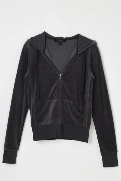 Vintage Y2k Dark Grey Velour Fitted Hoodie