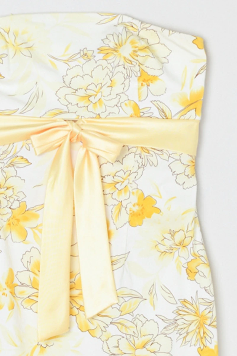 Vintage Y2k Strapless Printed Mini Dress with Tie