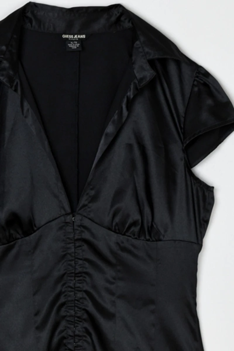 Vintage Y2k Ruched Black Satin Top