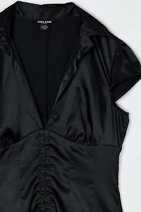 Vintage Y2k Ruched Black Satin Top
