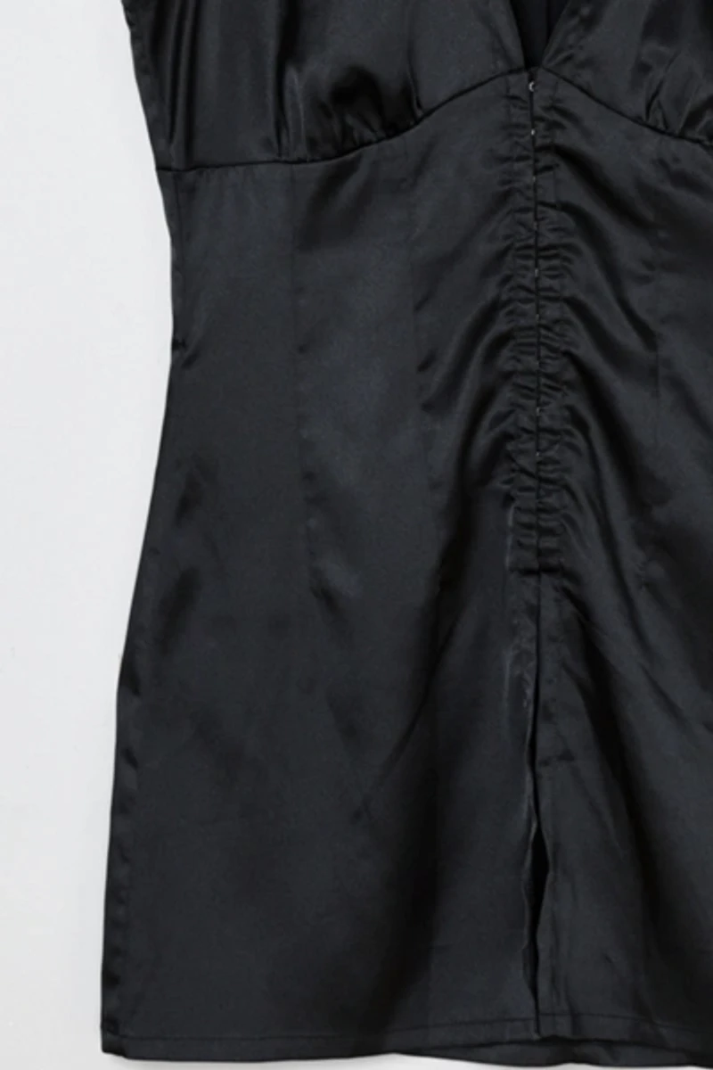 Vintage Y2k Ruched Black Satin Top