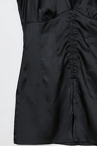 Vintage Y2k Ruched Black Satin Top