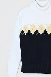Vintage Y2k Argyle Knit Turtleneck Sweater