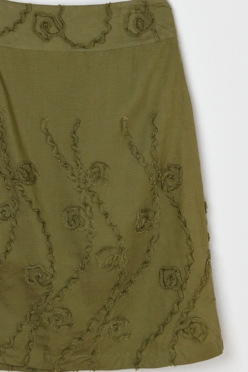 Vintage 90s Dark Green Textured Midi Skirt