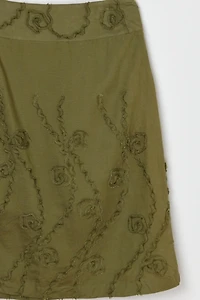 Vintage 90s Dark Green Textured Midi Skirt