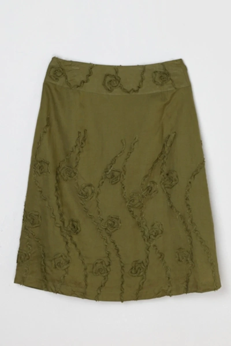 Vintage 90s Dark Green Textured Midi Skirt