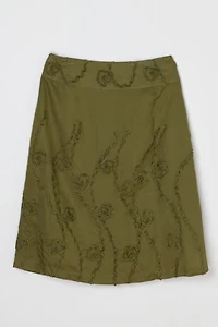 Vintage 90s Dark Green Textured Midi Skirt