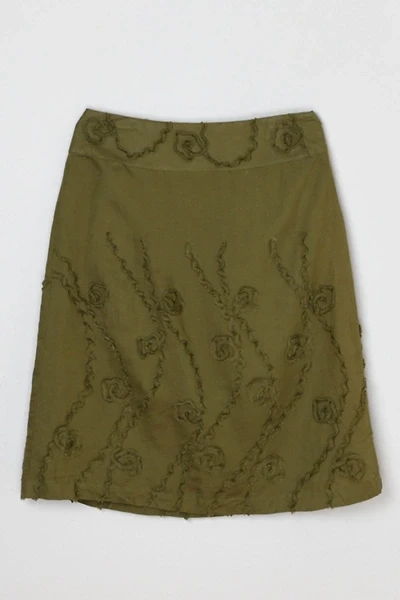 Vintage 90s Dark Green Textured Midi Skirt
