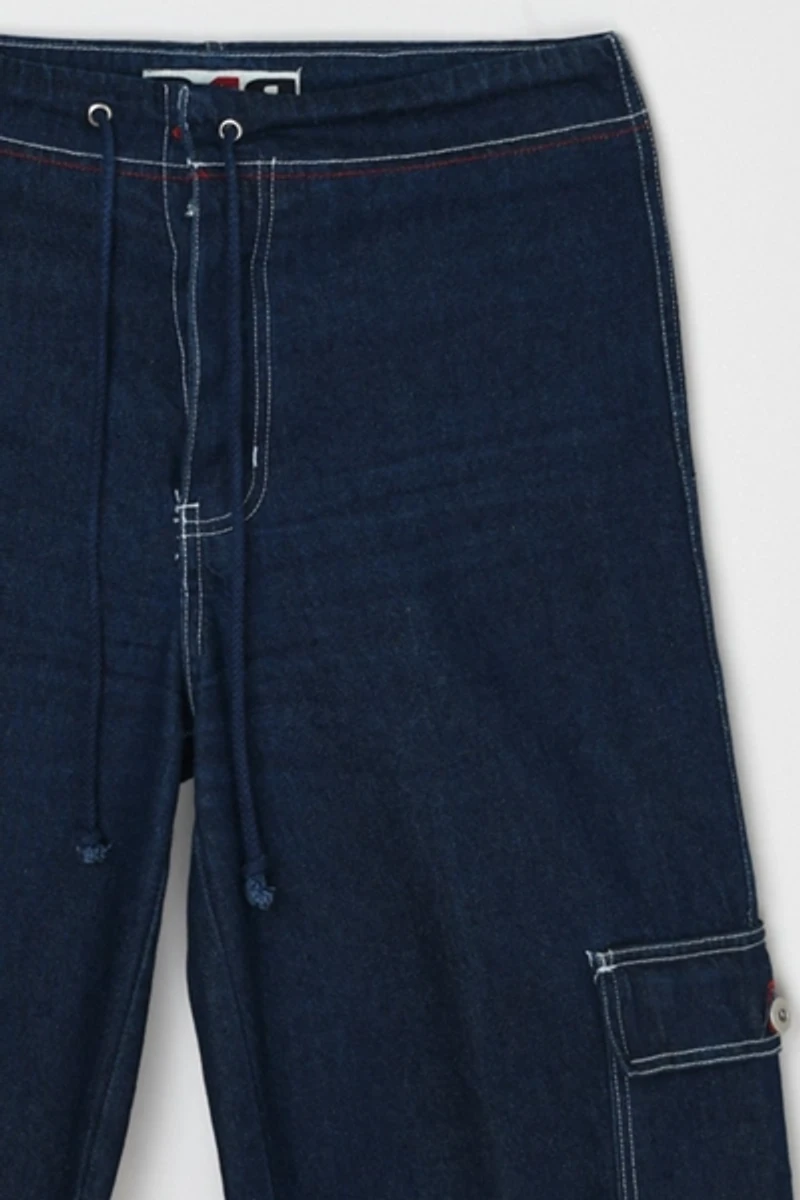 Vintage Y2k Dark Wash Contrast Stitched Cargo Rave Jeans