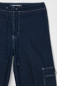 Vintage Y2k Dark Wash Contrast Stitched Cargo Rave Jeans