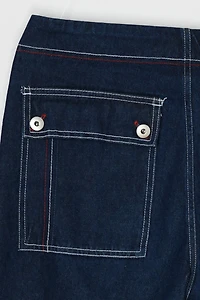 Vintage Y2k Dark Wash Contrast Stitched Cargo Rave Jeans