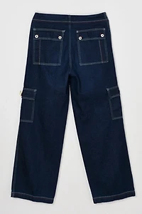 Vintage Y2k Dark Wash Contrast Stitched Cargo Rave Jeans
