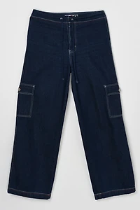 Vintage Y2k Dark Wash Contrast Stitched Cargo Rave Jeans