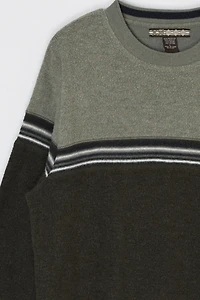 Vintage Y2k Olive & Moss Striped Fleece Sweatshirt