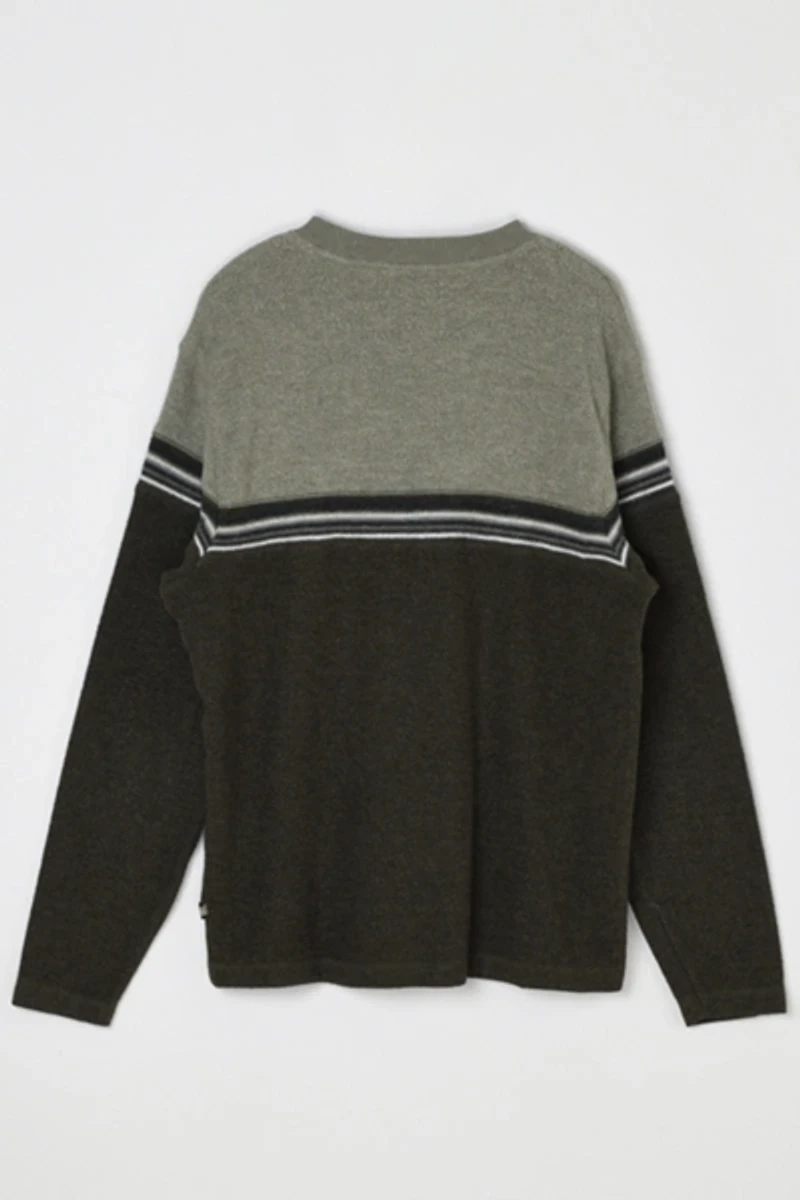 Vintage Y2k Olive & Moss Striped Fleece Sweatshirt