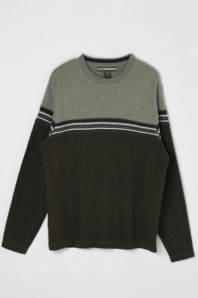 Vintage Y2k Olive & Moss Striped Fleece Sweatshirt