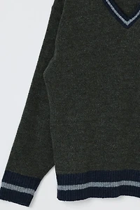 Vintage 90s Dark Green V-Neck Fleece Sweater