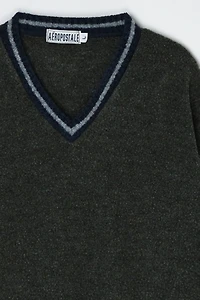 Vintage 90s Dark Green V-Neck Fleece Sweater