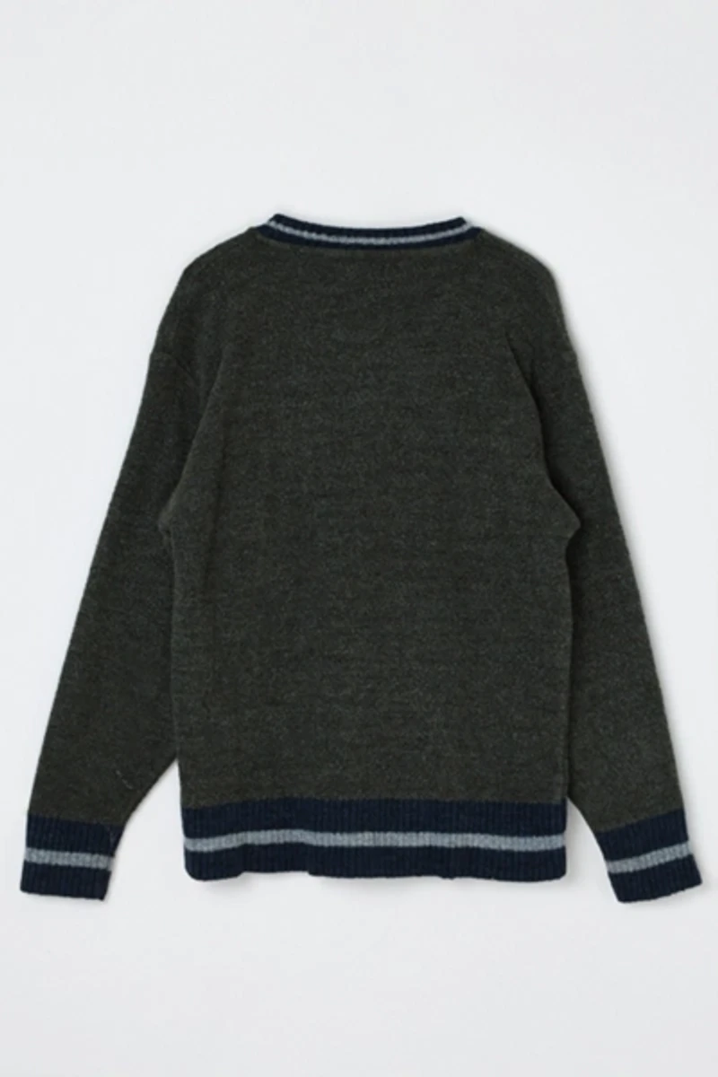 Vintage 90s Dark Green V-Neck Fleece Sweater