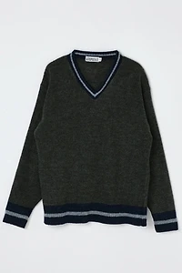 Vintage 90s Dark Green V-Neck Fleece Sweater