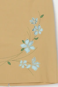 Vintage Y2k Khaki Midi Skirt with Flower Cutouts