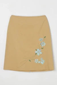 Vintage Y2k Khaki Midi Skirt with Flower Cutouts